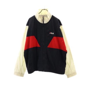 フィラ 90s オールド スポーツジャケット XL ブラック×レッド×アイボリー FILA 裏トリコット素材 ウインドブレーカー メンズ 231025