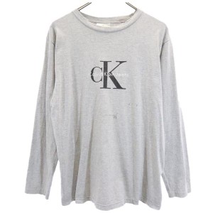 カルバンクライン USA製 ロゴプリント 長袖 Tシャツ S-M グレー Calvin Klein ロンT メンズ 231102