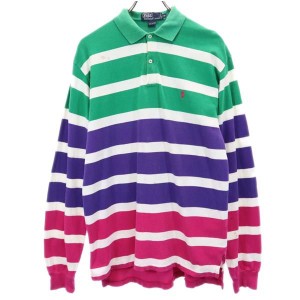 ポロバイラルフローレン ボーダー 長袖 ポロシャツ M Polo by Ralph Lauren 鹿の子 ロゴ メンズ 231110