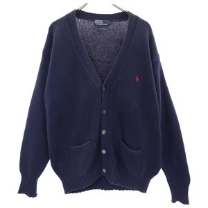 ポロバイラルフローレン 90s オールド 長袖 コットンニット カーディガン M ネイビー Polo by Ralph Lauren セーター 刺繍 メンズ 231116