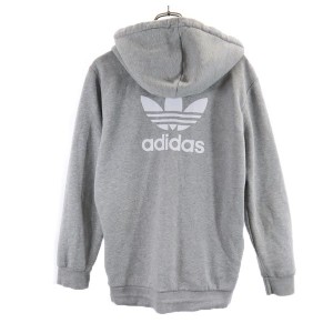 アディダス バックプリント トレフォイルロゴ 長袖 スウェット ジップパーカー M グレー系 adidas 裏起毛 メンズ 231222