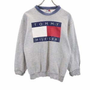 トミーヒルフィガー オールド USA製 長袖 スウェット トレーナー M グレー TOMMY HILFIGER 裏起毛 メンズ 231226