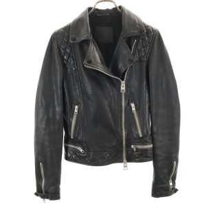 オールセインツ 羊革 レザー ダブルライダースジャケット 34 ブラック ALLSAINTS レディース 231228