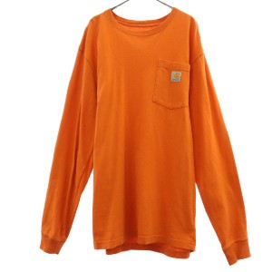 カーハート ワッペン 長袖 Tシャツ S オレンジ carhartt ポケット付き ロゴ メンズ 230913