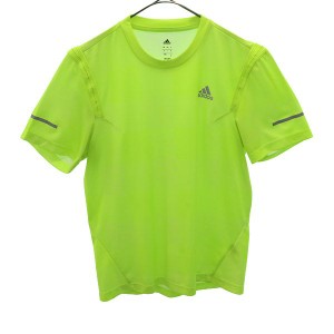 アディダス 総柄 トレーニングシャツ M イエロー adidas 半袖 Tシャツ スポーツ ウォームアップ ロゴプリント メンズ 231022