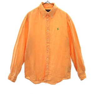 ラルフローレン ロゴ刺繍 長袖 リネン ボタンダウンシャツ S オレンジ RALPH LAUREN メンズ 231123