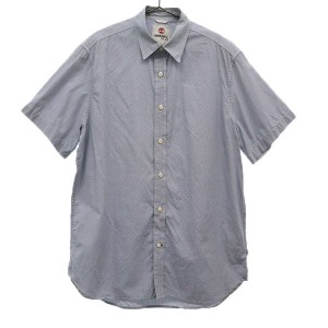 ティンバーランド 総柄 半袖 レギュラーカラー コットンシャツ M ブルー TIMBERLAND ロゴ刺繍 メンズ 231129