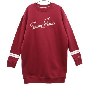 トミー ジーンズ ロゴ刺繍 長袖 ミニワンピース S レッド TOMMY JEANS チュニック プリント レディース 231205