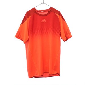 アディダス 切替 トレーニング 半袖 ウェア L レッド adidas Tシャツ スポーツ ロゴプリント メンズ 231228