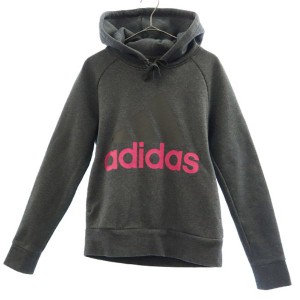 アディダス ロゴプリント 長袖 スウェットパーカー M グレー adidas 裏起毛 プルオーバー トレーナー レディース 240112