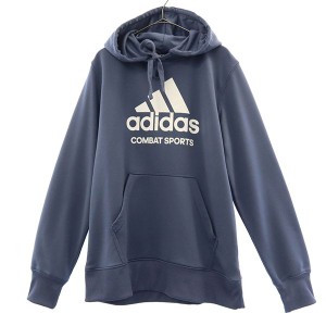 アディダス プリント 長袖 スウェットパーカー M ブルー adidas プルオーバー トレーナー メンズ 240112