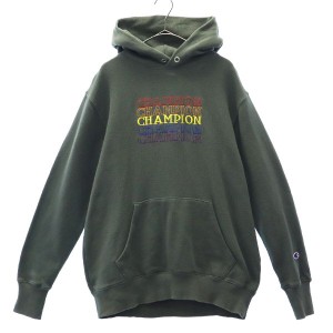 チャンピオン ロゴ刺繍 長袖 スウェットパーカー MEDIUM カーキ Champion プルオーバー トレーナー メンズ 240114