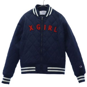 チャンピオン エックスガールコラボ ワッペン キルティングジャケット M ネイビー Champion X-girlコラボ レディース 240126