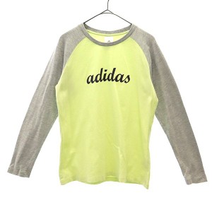 アディダス ロゴプリント 長袖 Tシャツ L イエロー adidas 切替柄 レディース 240126