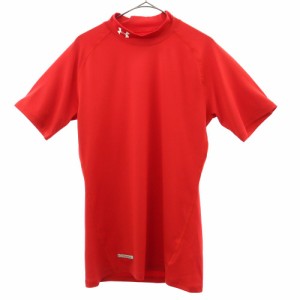 アンダーアーマー ロゴ刺繍 トレーニング 半袖 ウェア XL レッド UNDER ARMOUR モックネック Tシャツ スポーツ ヒートギア メンズ 240129