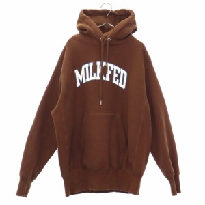 ミルクフェド ロゴプリント 長袖 スウェットパーカー ONE SIZE ブラウン MILKFED プルオーバー トレーナー 裏起毛 レディース 240229