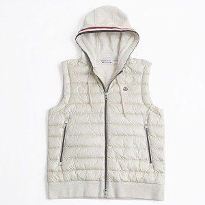 極美品●MONCLER モンクレール GILET トリコロール フード付き ロゴワッペン付き WZIP ダウンベスト/ジレ アイボリー L 国内正規品 メン