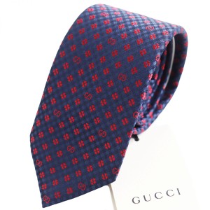 未使用品●2020年製 GUCCI グッチ 597126 シルク100％ GG×シャムロック/クローバー柄 ネクタイ ネイビー×レッド 148×7cm 伊製 正規品