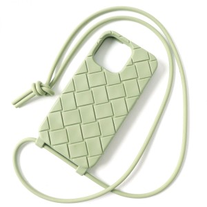 極美品△BOTTEGAVENETA ボッテガヴェネタ 690685 iphone 13/13Pro スマホケース モバイルカバー シリコン ストラップ付 アッシュグリーン