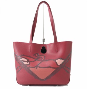 極美品△LONGCHAMP ロンシャン ベルトデザインロゴモチーフ オールレザー トートバッグ レディース 肩掛け可能◎ レッドピンク系 仏製