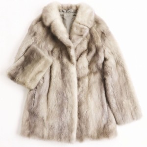 毛並み良品●MINK サファイアミンク 本毛皮ショートコート ジャケット ライトグレー 9号 毛質艶やか・柔らか◎