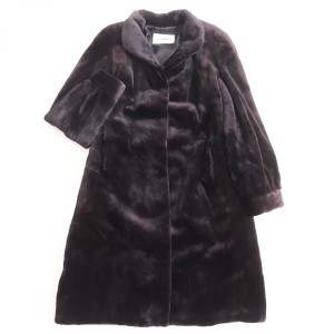 美品●MOONBAT ムーンバット MINK シェアードミンク 本毛皮超ロングコート ダークブラウン 9〜11号 毛質艶やか・柔らか◎