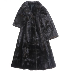 美品▼DONALD BROOKS MINK ミンク 逆毛 裏地花柄刺繍入り 本毛皮超ロングコート ダークブラウン 毛質艶やか・柔らか◎