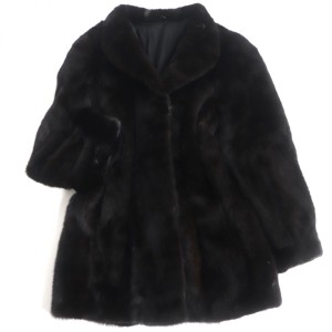 極美品▲BLACKGLAMA ブラックグラマ VISCARDI MINK ミンク ノースリーブ 本毛皮超ロングコート／ベスト ダークブラウン