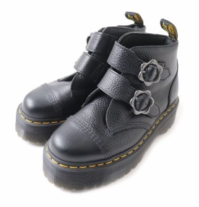 極美品★Dr.Martens ドクターマーチン DEVON FLWR フラワーモチーフ ベルトデザイン 厚底 レザーブーツ レディース ブラック 黒 UK5