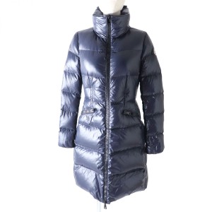 極美品★ MONCLER モンクレール JASMINUM ジャスナム ロゴワッペン付き スタンドカラー ZIP UP ロングダウンコート レディース ネイビー 