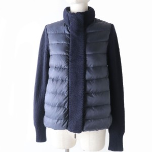 美品☆正規品  MONCLER モンクレール MAGLIONE TRICOT CARDIGAN ロゴワッペン付き ニット切り替え ダウンジャケット ネイビー S レディー