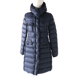 美品☆MONCLER モンクレール HERMINE エルミンヌ ワッペン・フード付き ロングダウンコート 美シルエット ネイビー  紺 1 レディース