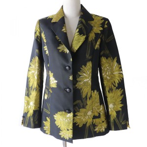 極美品◎正規品 日本製 LEONARD FASHION レオナール ファッション レディース ジャケット 花柄刺繍 ブラック×ゴールド 36