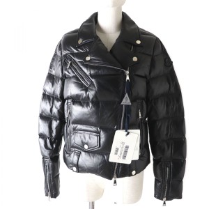 未使用品◎正規品 20-21AW MONCLER モンクレール ADIB アディブ ライダース型 レザーダウンジャケット ブラック 1 ハンガー・タグ付き 伊