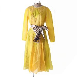 未使用品◎正規品 イタリア製 FENDI フェンディ 19AW FDA660 スカーフベルト付 Yellow Monogrammed Dress シースルー ロングワンピース 4