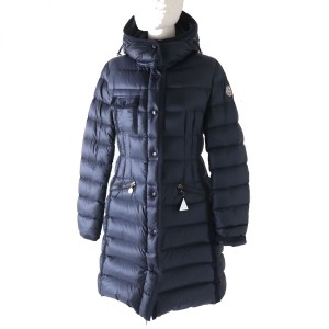 美品◎MONCLER モンクレール HERMINE エルミンヌ レディース ワッペン・フード付き ロングダウンコート 美シルエット ネイビー 紺 1