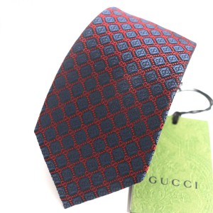 未使用品▼2022年製 GUCCI グッチ 571800 ランバスチェック×GG柄 シルク100% ネクタイ レッド×ネイビー イタリア製 正規品 タグ付き