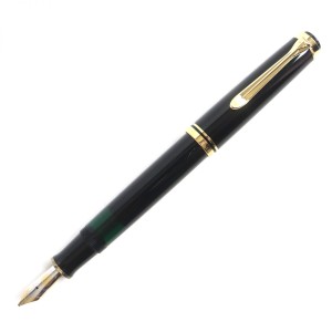 美品▼Pelikan ペリカン M405 スーベレーン ロゴ刻印入り ペン先14K 万年筆 ブラック×ゴールド Bニブ ドイツ製