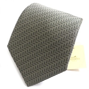 未使用品▼HERMES エルメス 758848T クラヴァット 総柄 シルク100% ネクタイ NOIR/DESERT フランス製 メンズ ビジネス◎ タグ付き