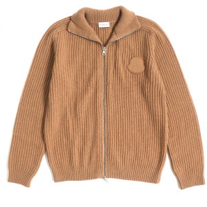 未使用品▼2021年製 モンクレール CARDIGAN TRICOT カシミヤ97% ロゴワッペン WZIP ローゲージニットジャケット 茶 L メンズ 箱・タグ付