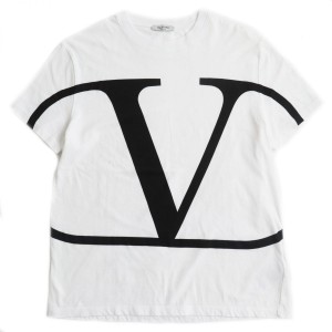 美品●2019年製 VALENTINO ヴァレンティノ Vロゴプリント 半袖Tシャツ/カットソー ブラック×ホワイト M イタリア製 正規品 メンズ