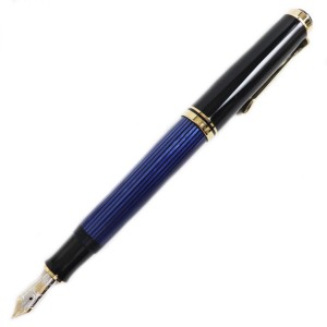 極美品●Pelikan ペリカン M600 スーベレーン ペン先14K EFニブ 吸引式 万年筆 ブルー×ブラック×ゴールド 箱/インク付き