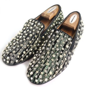 美品◆Christian Louboutin クリスチャンルブタン DANDELION SPIKES ラメ ローファー/シューズ ブラック 39 メンズ 伊製