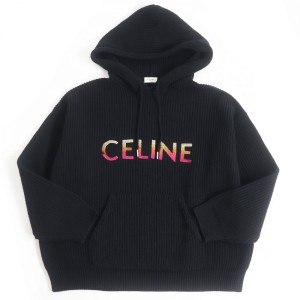 極美品□22-23AW CELINE/セリーヌ 2A10X66Q エンブロイダリー グラデーションシークイン フード付きセーター/ニットパーカー 黒 XS 伊製