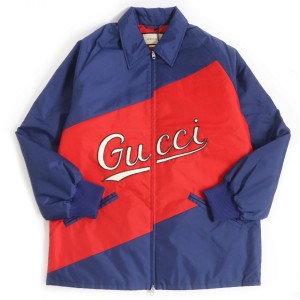 美品□21SS GUCCI/グッチ 644018 ロゴワッペン WZIP 中綿入り ブルゾンジャケット/ナイロンジャンパー ブルー×レッド 44 伊製 正規品