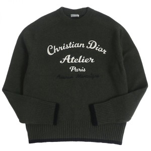 極美品□20AW DIOR/ディオール オム 043M637AT218 ATELIER/アトリエ 総柄 クルーネック 長袖ニット/セーター ダークグレー XL 伊製 正規品