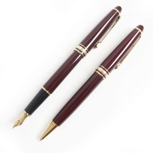 美品□MONTBLANC/モンブラン マイスターシュテュック ペン先14K EFニブ 万年筆/ボールペン 二本セット ボルドー×ゴールド ドイツ製 筆記