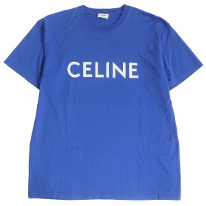 美品□CELINE/セリーヌ 2X681501F ロゴプリントデザイン コットン100％ クルーネック 半袖Tシャツ/カットソー ブルー S イタリア製 正規