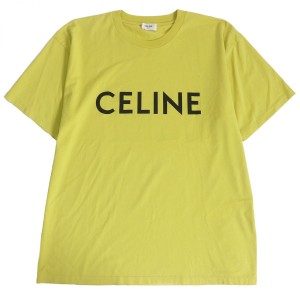 美品□CELINE/セリーヌ 2X681501F ロゴプリントデザイン コットン100％ クルーネック 半袖Tシャツ/カットソー イエロー S 伊製 正規品