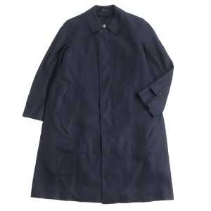 美品□Aquascutum LONDON アクアスキュータム シルク100％ カシミヤライナー フライフロント ステンカラーコート ネイビー 36 日本製 正